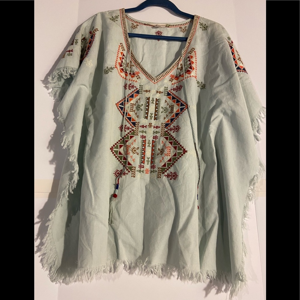 Chelsea & Violet Embroidered Chambray Tunic Poncho